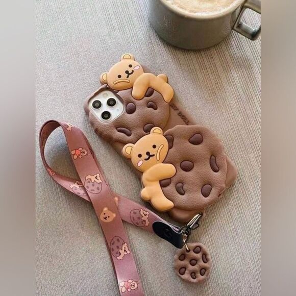 Adorable Teddy Bear & Cookie Case for iPhone 16 Pro Max - Picture 1 of 7
